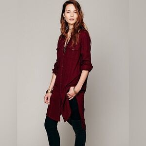 Free People Burgundy Longline Shirt